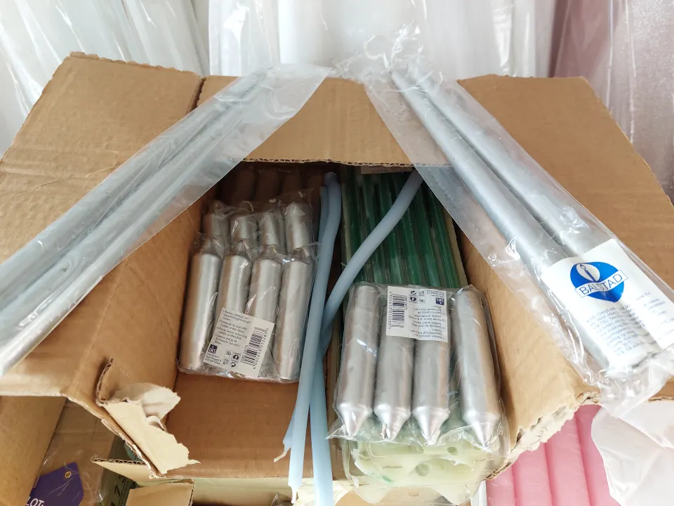 Candles.  Mixed box.  Silver and blue