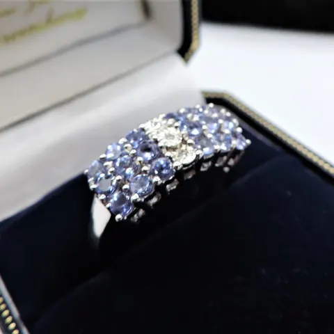 Sterling Silver Tanzanite & Diamond Ring New with Gift Pouch 