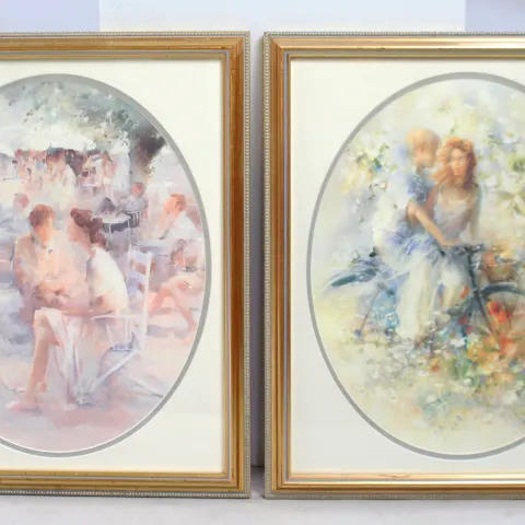 Pair of Oval Prints Mounted & Set in Gilt Frames