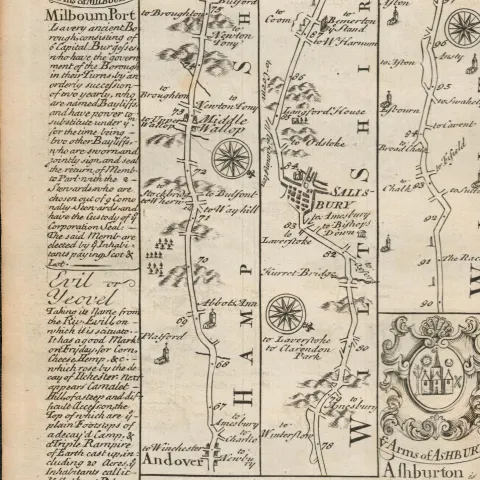 Britannia Depicta E Bowen c1730 Map  Basingstoke, Andover, Salisbury Honton.