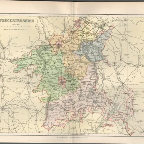 Worcester Evesham Pershore  Redditch Bromsgrove Victorian Map.