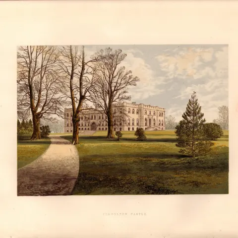 Kimbolton Castle Cambridgeshire  Gilt-Edge Coloured Antique Book Plate.