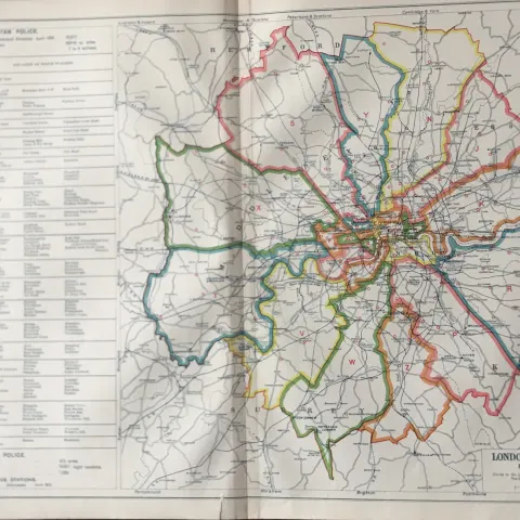 Bacons Rare Vintage London Suburbs London Police Divisions & Railways Map