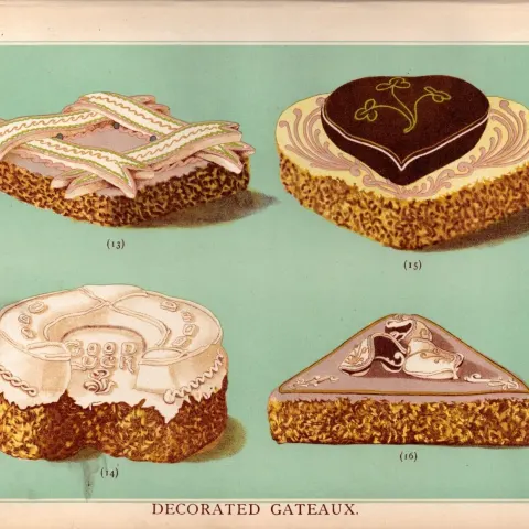 Gateaux Cakes 4 T Percy Lewis AG Bromley Antique Chromolithograph Print