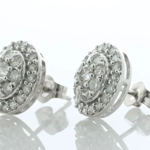 10ct White Gold Diamond Cluster Earrings 1.05 Carats