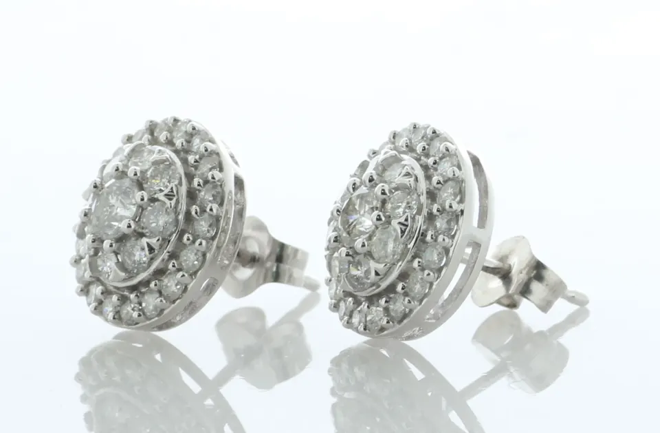 10ct White Gold Diamond Cluster Earrings 1.05 Carats