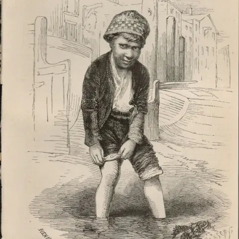 London Victorian  Scavenger Mud Lark Antique 1864 Henry Mayhew Print.