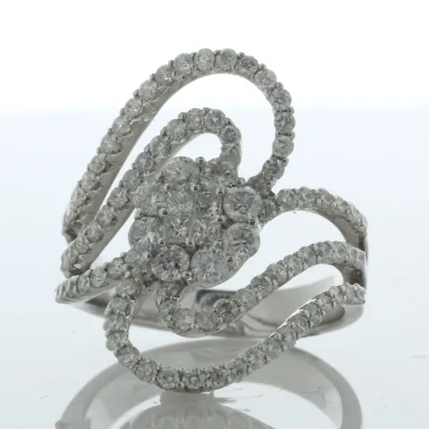 18ct White Gold Dress Cluster Diamond Ring 1.88 Carats