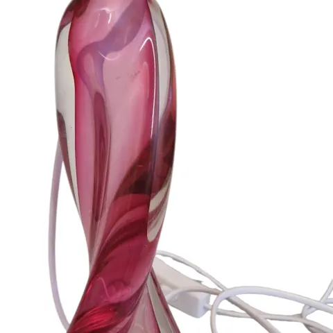 Val St. Lambert Pink Swirl Crystal Glass Lamp Mid Century