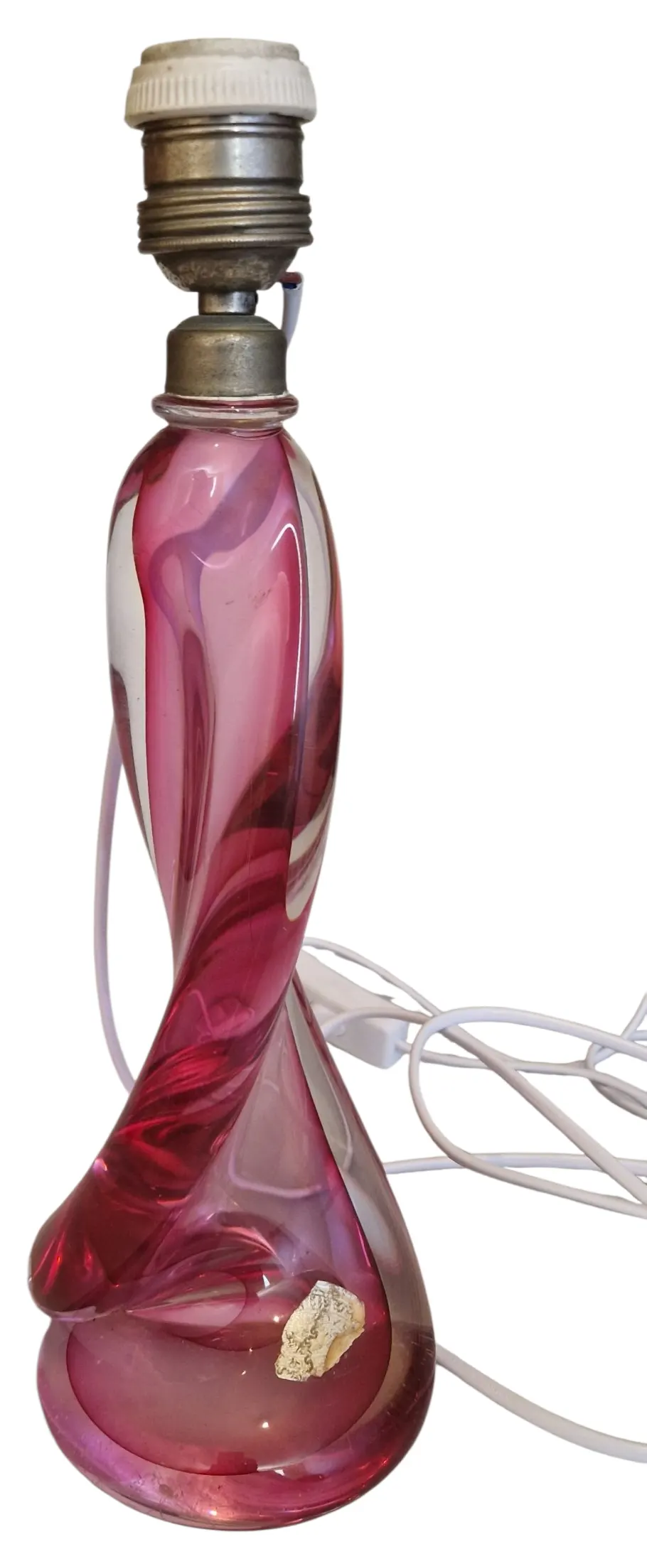 Val St. Lambert Pink Swirl Crystal Glass Lamp Mid Century