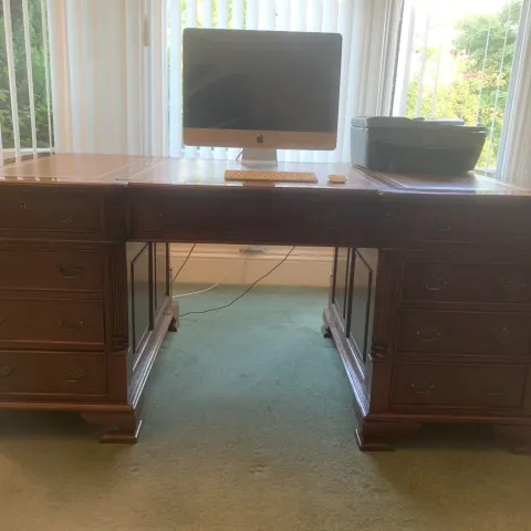 Italian Mahogany Leather Topped Partners Desk