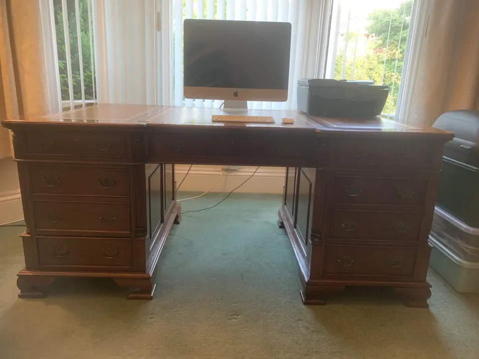 Italian Mahogany Leather Topped Partners Desk