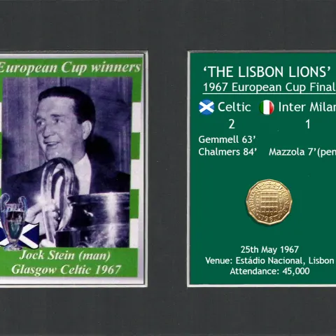 Jock Stein Celtic FC European Cup Mount & Half-Crown Metal Art