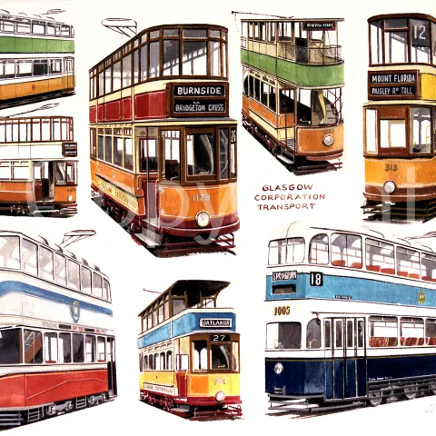 Glasgow Corporation Eight Trams Montage -Large Metal Wall Art.