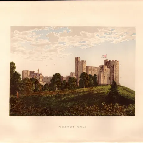 Peckforton Castle Cheshire Gilt-Edge Coloured Antique Book Plate.