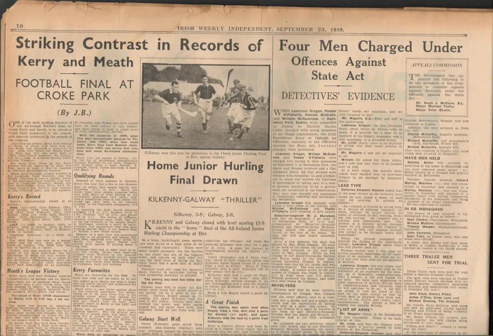 Kerry V Meath 1939 GAA All-Ireland Football Final  Newspaper