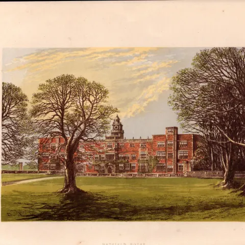 Hatfield House Herts Victorian  Gilt-Edge Coloured Antique Book Plate.