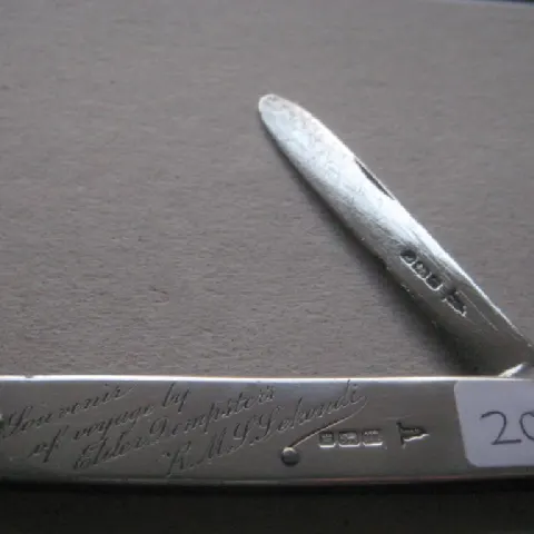 Rare Edwardian Elder Dempster R.M.J. Sekondi Engraved Silver Folding Fruit Knife