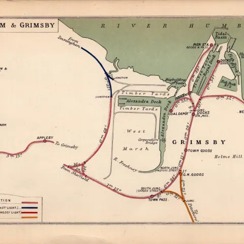Frodingham & Grimsby Antique Detailed Railway Diagram-142.