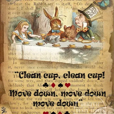 Alice in Wonderland Clean Cup Clean Cup  Quote Designed Large Metal Wall Art