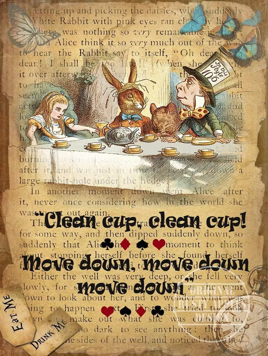 Alice in Wonderland Clean Cup Clean Cup  Quote Designed Large Metal Wall Art