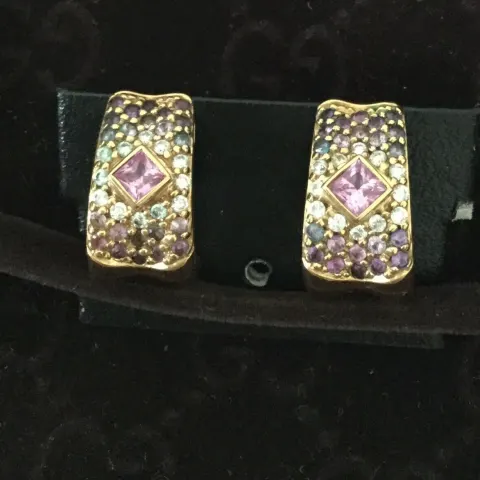 18ct Gold Diamond and Pink Sapphire Earrings