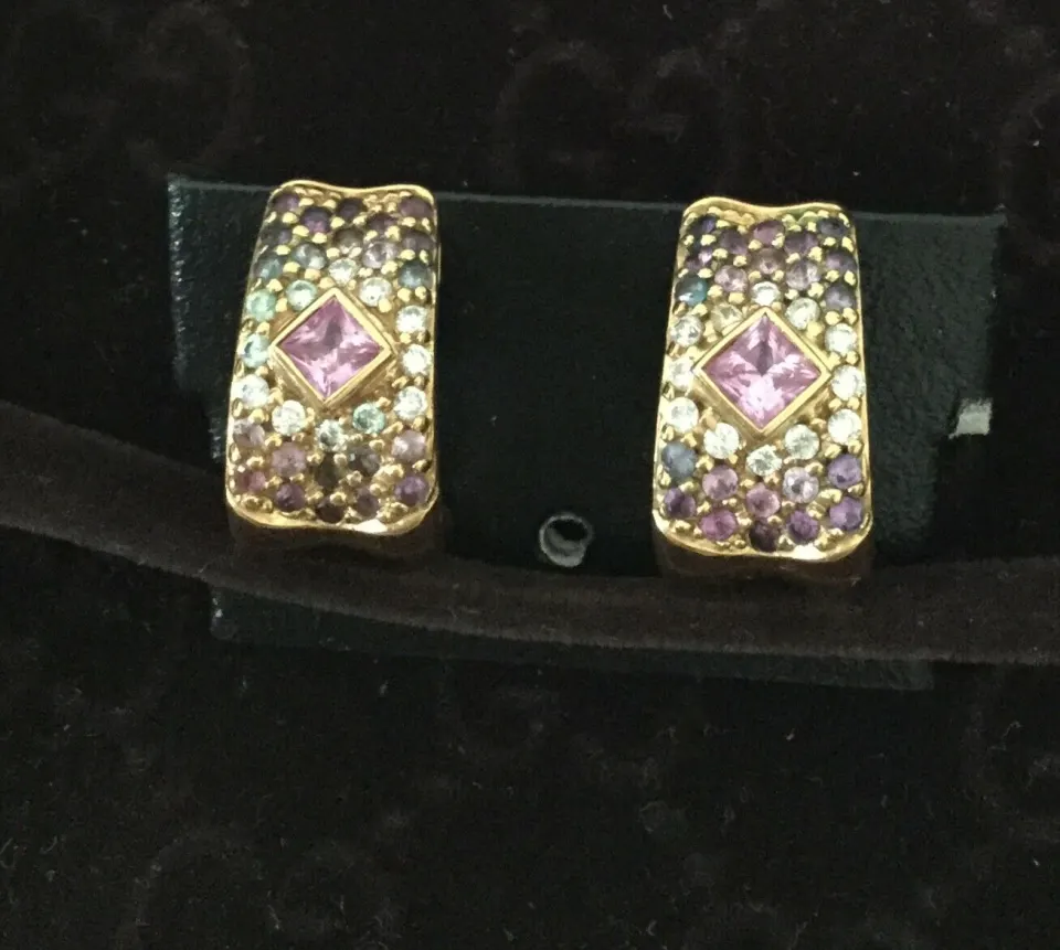 18ct Gold Diamond And Pink Sapphire Earrings