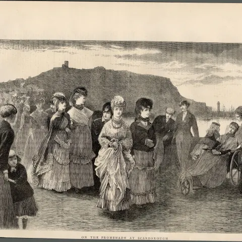 Scarborough on the Promenade Victorian 1870 Antique Print.