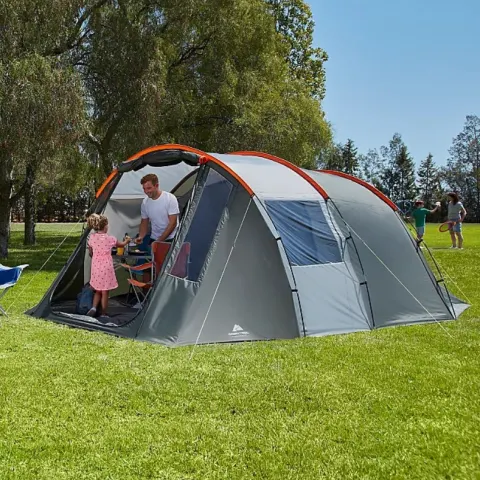 (23/7B) RRP £99. Ozark Trail 6 Person Tunnel Tent Orange And Grey. Hydrostatic head rating of 2000m