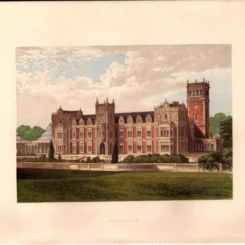 Somerleyton Hall East Suffolk Gilt-Edge Coloured Antique Book Plate.