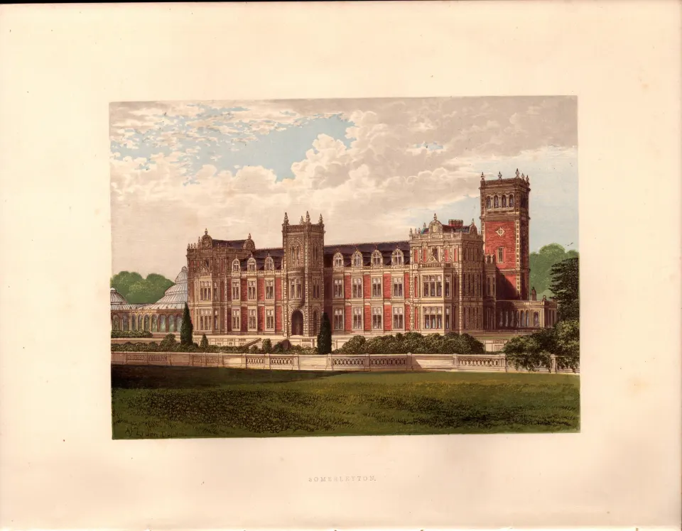 Somerleyton Hall East Suffolk Gilt-Edge Coloured Antique Book Plate.