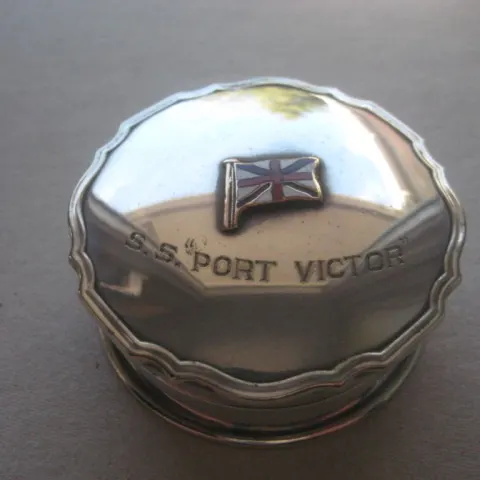 Vintage Silver Plated S.S. Port Victor Engraved Souvenir Pill Box