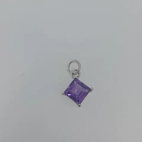 Silver Pendant Set With Square Cut AAA Amethyst Stone