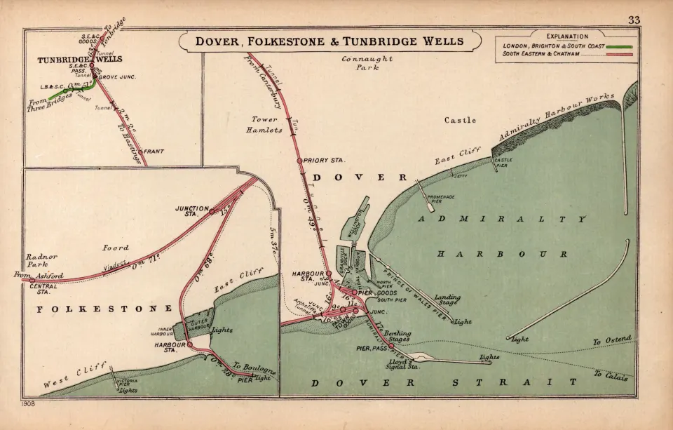 Dover Folkestone & Tunbridge Wells Antique Railway Junctions  Diagram-33.