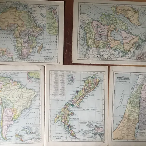 Antique Collection 32 Coloured Maps Countries Around the World.
