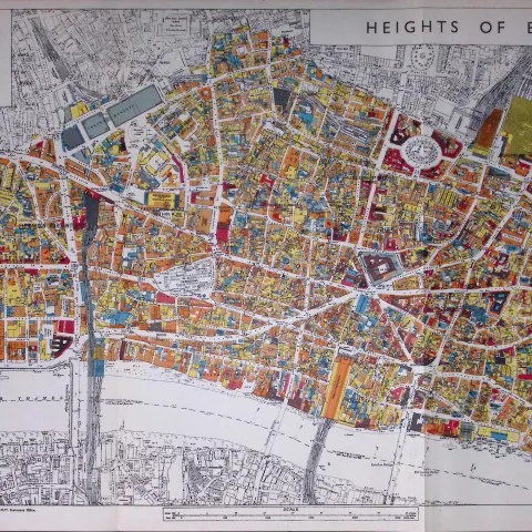 City of London Post-War Height of Buildings Plan 1944 Coloured Large Map-1b