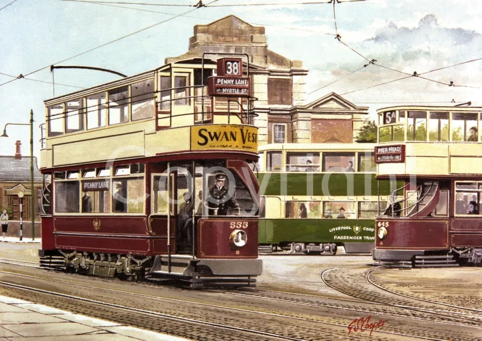 Liverpool Tram 555 Route 38 to Penny Lane Metal Wall Art