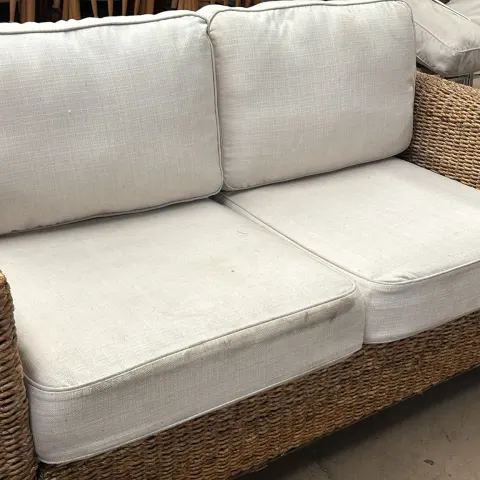 2 Seater Natural Rattan Sofa with Deep Piled Cushion