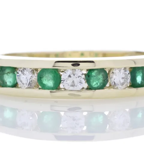9ct Yellow Gold Channel Set Semi Eternity Diamond And Emerald Ring (E 0.30) 0.25