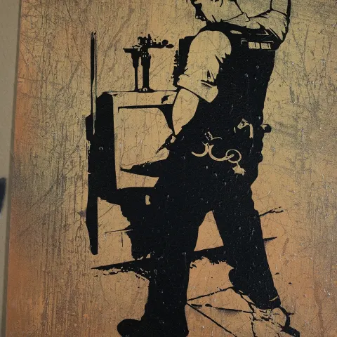 Rourke Van Dal(b1964) ‘Pissing Copper’, Spray Paint Stencil, Board, Signed, 1 Off Edition, 2008