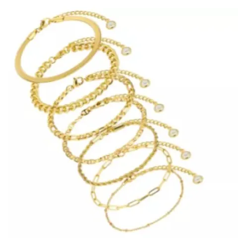 11 x 7 PCS Chain Bracelets Set for Women, Gold Plated L10b sku-4133