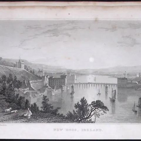 Wexford Ireland New Ross 194 Years Old Antique Steel Engraving-10