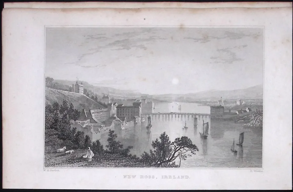 Wexford Ireland New Ross 194 Years Old Antique Steel Engraving-10