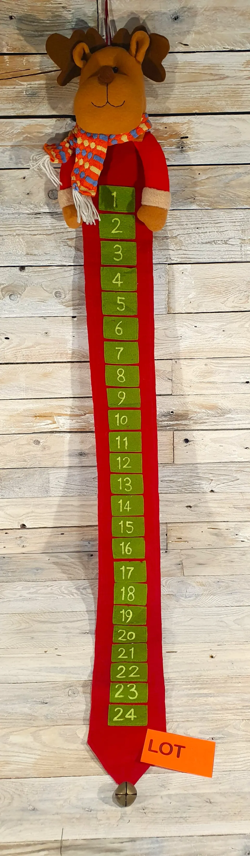 Extra long 3D Reindeer advent calendar with bell. 137cm long x 23cm
