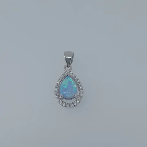 Silver Pendant Set With Synthetic Opal and CZ Stones