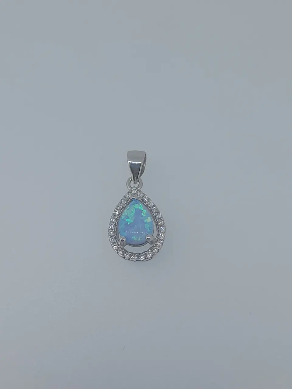 Silver Pendant Set With Synthetic Opal and CZ Stones