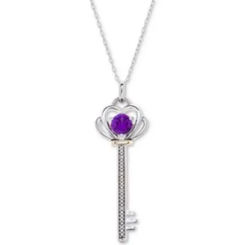 Gem Stone King 925 Sterling Silver Purple Amethyst Heart Key Pendant Necklace