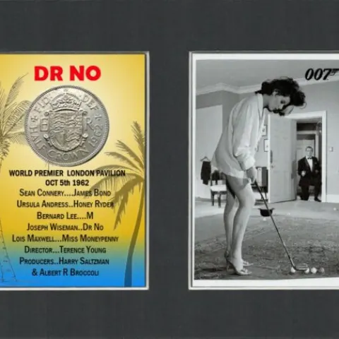 James Bond Dr No First Bond Film Released Mounted Card &  Half Crown Coin Display