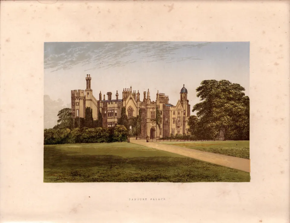 Danbury Palace Essex Gilt-Edge Coloured Antique Book Plate.