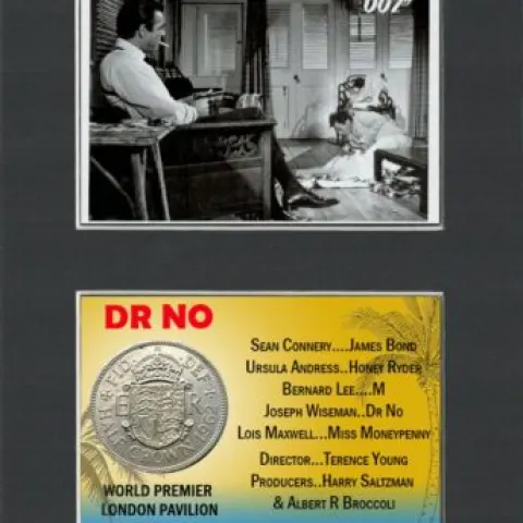 James Bond Dr No First Bond Film Released Mount & Half Crown Display Set.